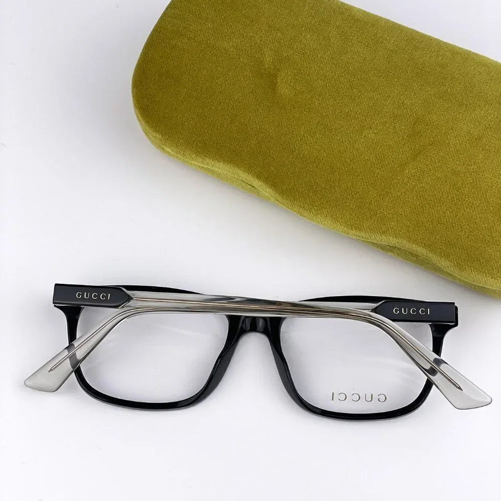 NEW GUCCI GG0490O 005 Black Transparent Square Men Eyeglasses